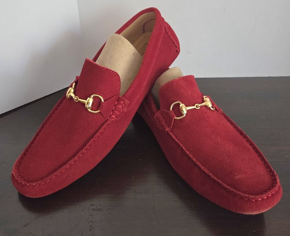 Mercanti Fiorentini Red Suede Horsebit Driving Loafers 10.5 M MF 19136 Brazil